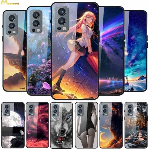 Tempered Glass Case For Oneplus Nord 2 5G Cases Wolf Space Girl Phone Case For Oneplus Nord CE 5G Cover One Plus Nord Funda Capa