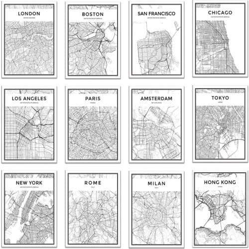 Black White World City Map New York Tokyo Paris Canvas Paintings Nordic Style Posters and Prints Wall Art Picture for Home Decor