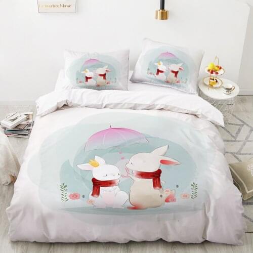 Animal Cartoon Kids Bedding set for children baby girls Duvet cover set pillow case Bed linens Quilt cover 140x200 rabbit