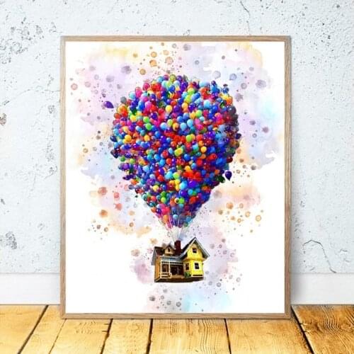 Disney Pixar Up Watercolor Canvas Painting Art Print Up Balloon House Decor Up Poster Up Movie House Children Decor Prints Gift