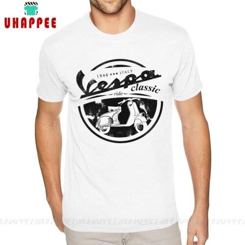 Printed Retro Vespa Rider Tees Shirt Men 4XL Short Sleeve 100 Cotton White Round Neck T-Shirts