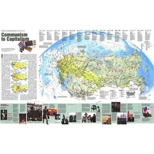 Antique Russia World Map Classic Non-woven Spray Wall Maps Capitalist Communism 1993 Poster and Prints for Home Office Supplies