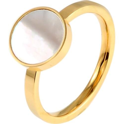 Rose Gold/Gold Plating Stainless Steel Ring Black White Shell Natural Stone Rings Luxury Wedding Bridal Love Rings For Women