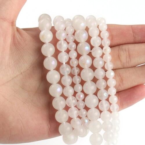 Natural Moonstone Beads 6 8 10 mm Transparent Clear Round Loose Spacer Beads for Jewelry Making DIY Charm Bracelet Necklace 15