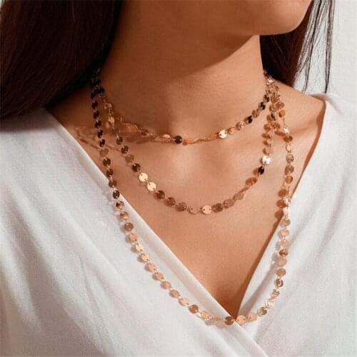 Creative Multi-Layer Geometric Disc Gold Necklace Fashion Womens Clavicle Chain Necklace European Style Female Jewelry