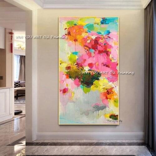 The Top Selling Color Yellow Red Handmade Modern Abstract Thick Oil Painting On Canvas Knife Painting Wall Art Decor for Home