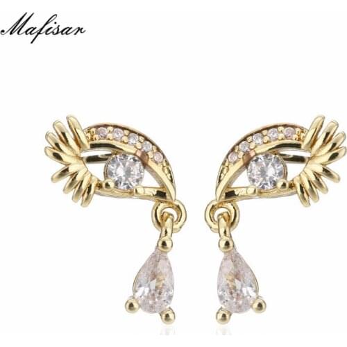 Mafisar Unique Design Cute Eye Tears Stud Earrings For Women Girl Wholesale CZ Crystal Wedding Jewelry Party Gift Dropshipping