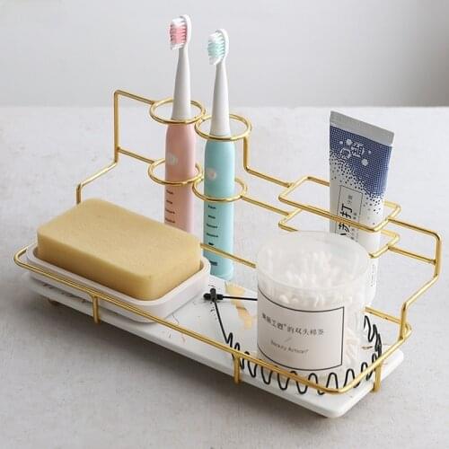 Metal Bathroom Rack Electric Toothbrush Holder Desktop Cosmetic Storage Organizer Shelf Home Cup Tray Bathroom Accessories