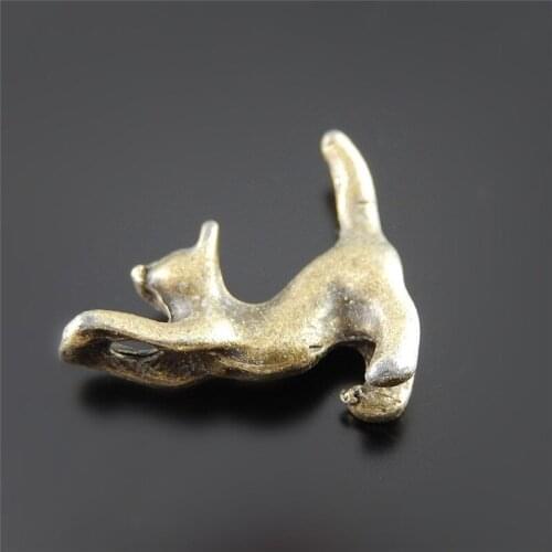 Julie Wang 10pcs Mini Charms Alloy Bronze Cat Pendant Creative Animal Model Handmade Hanging Crafts
