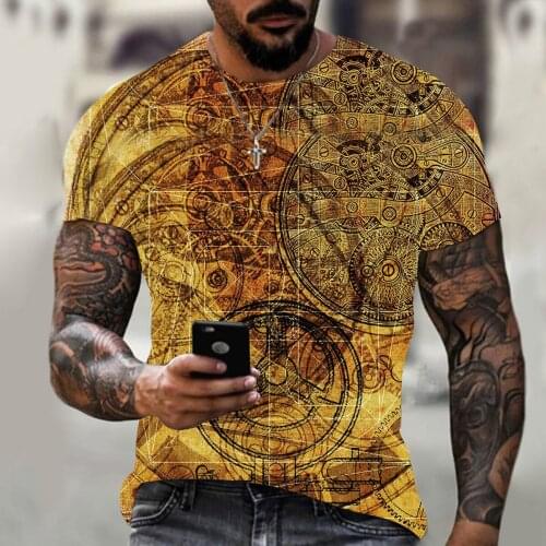 2021 hot sale fashion handsome mens compass 3D printed T-shirt summer cross wind T-shirt short sleeve fashion streetwear
