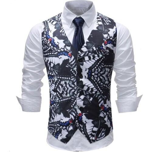 Men New Fashion Blazer Vests Casual Three Button V-neck Fashion M-5XL Male England Style Printed Casual Blazer Vest