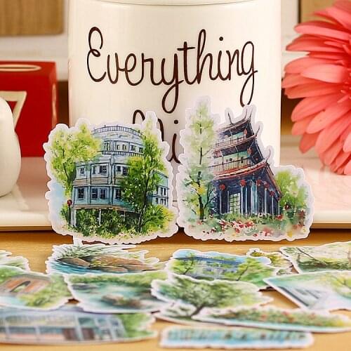 20PCS Green Building Stickers Crafts And Scrapbooking stickers book Student label Decorative sticker kids toys