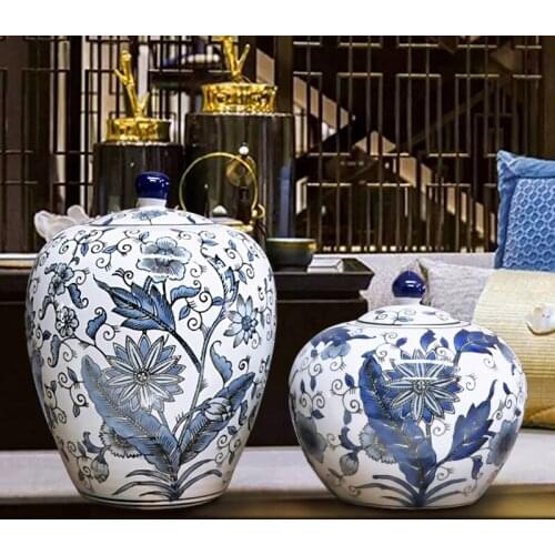 New Chinese porcelain decoration blue and white porcelain home porcelain decoration pot restaurant Bogu rack ceramic decoration