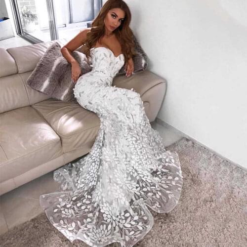New Arrival White Ankle Length Strapless Elegant Dress Flower Lining Long Dress Spring Dress 2020