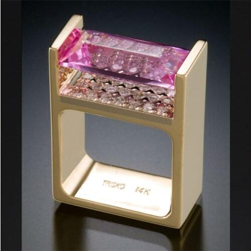 Solid 14K Gold Wedding Topaz Ring for Women Men Anillos Bizuteria Engagement Pink Topaz Gemstone 14K Gold Diamond Ring Bizuteria
