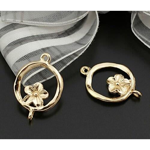 Wholesale 50 pieces 15mm Champagne Gold Color Plum flower in Circle Alloy Connectors Pendants (JM1367)
