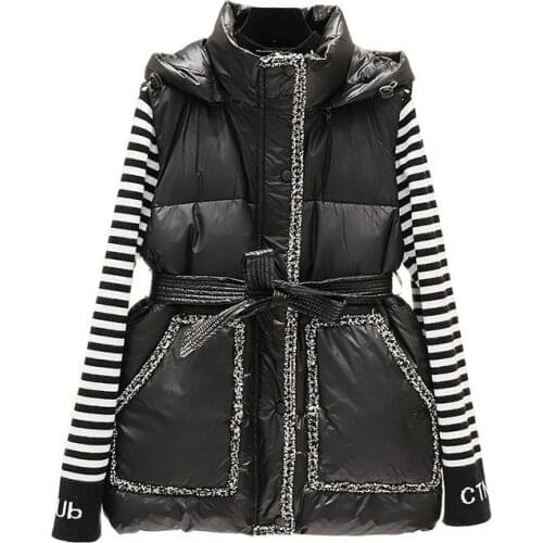 Autumn Winter Cotton Black Vest For Women 2021 New Hooded Sleeveless Cropped Jacket Warm Womens Vests Loose Versatile Waistcoat