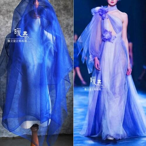 Pearlescent Tulle Fabric Rhine Blue DIY Scarf Veil Flower Background Decor Fluffy Skirt Wedding Dress Fashion Designer Fabric