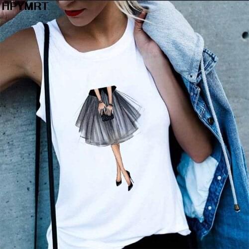 Girl with high heels in a fancy dress Print Sexy Camis Vest Sleeveless Streetwear Female Casual Tank Tops Clothing Summer Women