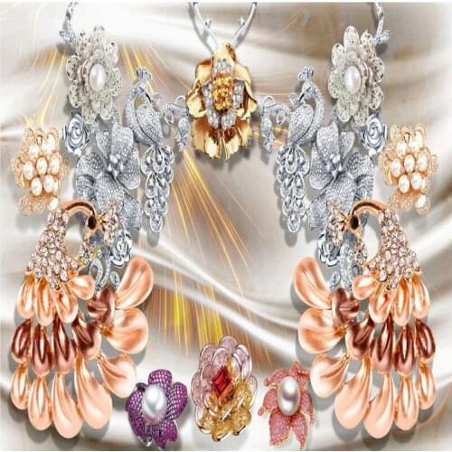 Custom photo wallpaper 3D wallpaper European palace wind gold jewelry flower stereo wallpaper custom living room mural