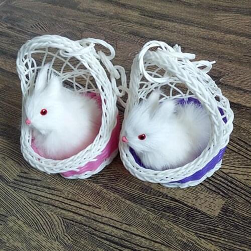 Lifelike Rabbit Animal Figurine in Hanging Basket Table Decoration Party Favors
