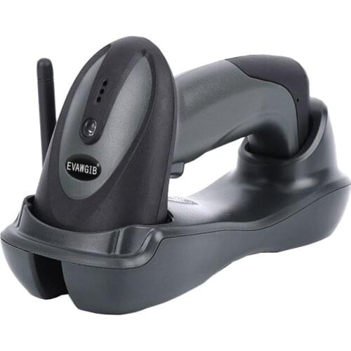 Cheapest high quality 433MHZ 1D Laser barcode scanner with stand for warehouse low-power handheld barcode reader with memory