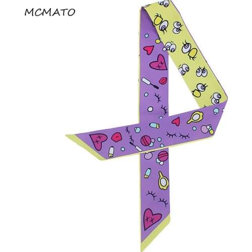 2019 New Bag Scarf Cartoon Eye And Heart Print Women Silk Scarf Small Bag Ribbon Female Hair Ribbons Handbag Scarves Handband