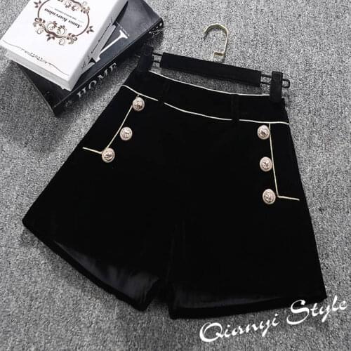 High Quality Autumn Winter Velvet Shorts Women Elegant High Waist Wide Leg Short Pants Ladies Office Work Boots Shorts Button