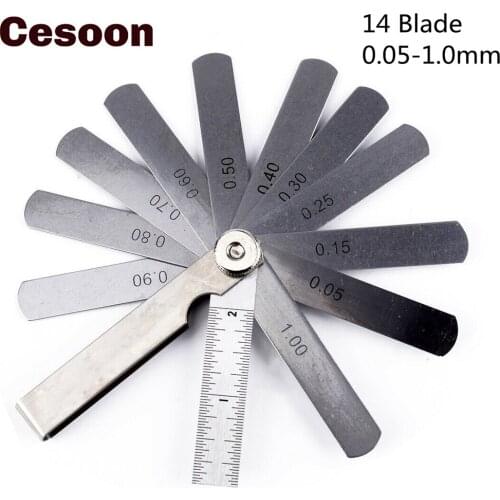 Cesoon 14 Blade Dental Feeler Filler Gauge Fit For Metric 0.10-0.50mm Gap Measuring Tool