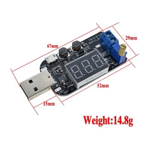 Suq With Current USB Micro USB 5V to 3.3V 9V 12V 18V 24V Adjustable Buck-Boost Power Supply Voltage Regulator Module LED Display