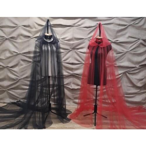Long back Wedding red cape with hood, Wedding bridal cloak, Chapel veil mantilla, Gothic cape, cloak, church cape, Black cape