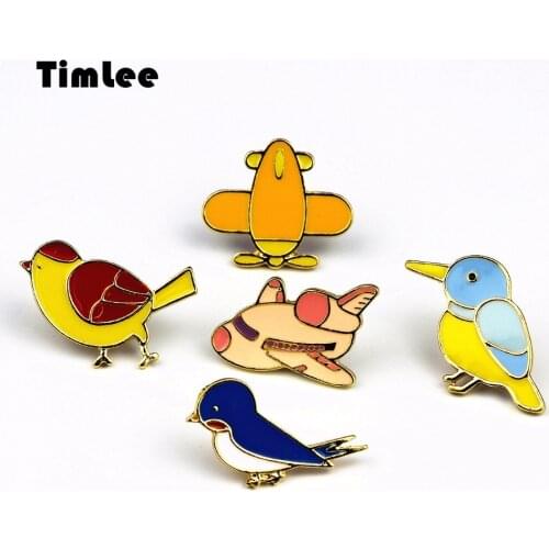 Timlee X226 F Lovely Mini Bird Plane brooch Metal Brooch Pins Button Pins Gift Wholesale