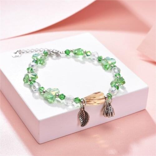 Trendy Charms Bracelet & Bangle with Love Flower Beads Bracelets for Women Girls Wedding Crystal Gift Jewelry 4 Colors 19cm B395