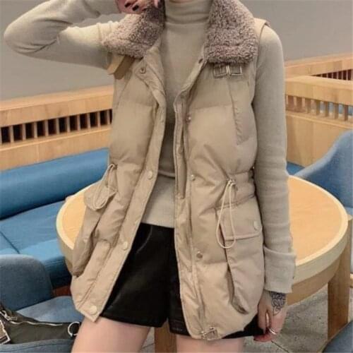 Lamb fur stitching down cotton vest female Korean style 2020 autumn and winter new mid-length thick warm vest jackets