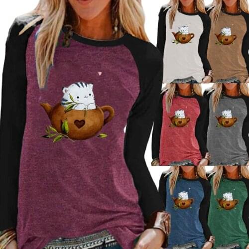 Women Fashion Printing Graphic Tee New Autumn and Winter Long Sleeve Round Neck Pullover Loose Shirt Casual T-shirt Tops Blouses