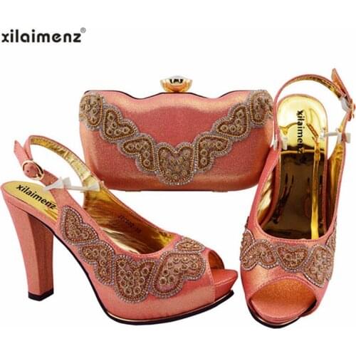 2019 New Arrivals Nigerian Ladies Pumps Shoe Spring High Heels African Sandals Heels Peach Color African Wedding Shoes