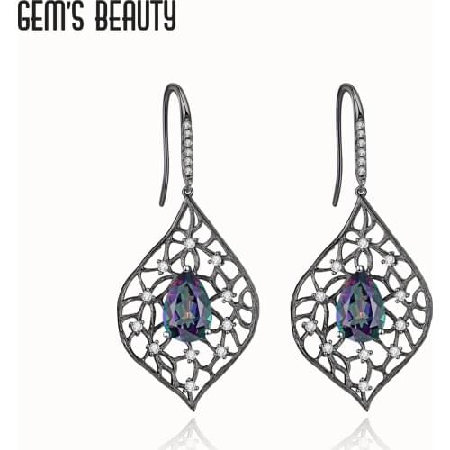 GEMS BEAUTY 925 Sterling Silver Vintage Stud Earrings For Women Mystic Quartz Handmade Ear Wire Hook Stud Earrings