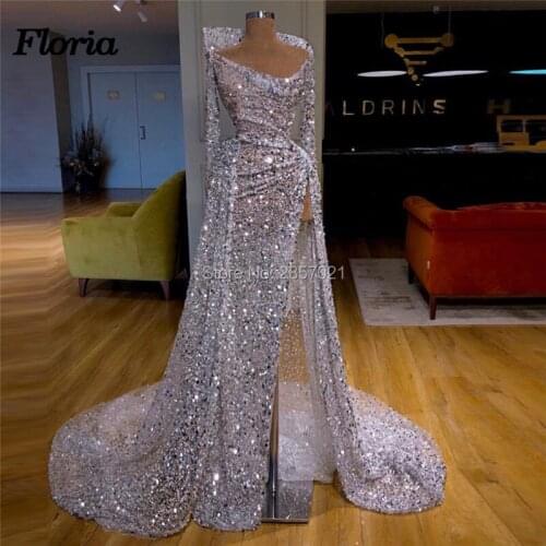 Islamic Dubai Sexy Evening Dress Shiny High Split Prom Dresses Robe De Soiree Turkish Middle East Party Dress Abendkleider 2019