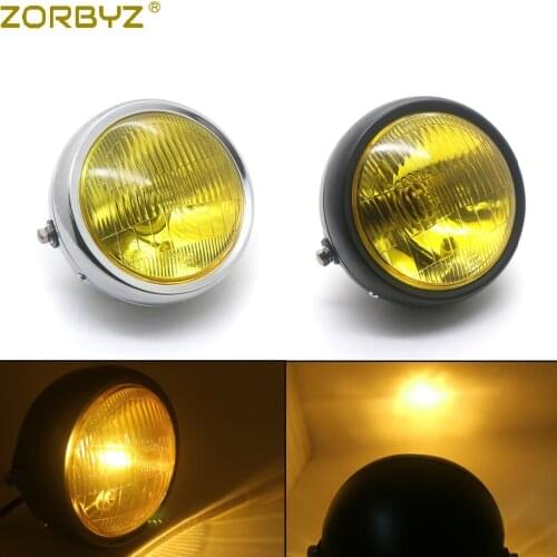 ZORBYZ Motorcycle Black Metal Retro Amber Lens Front Headlight For CG125 GN125 Cafe Racer Bobber Custom