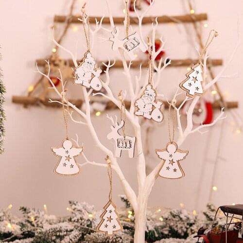 2pcs Christmas Decorations Printed Wooden Pendant Christmas Tree Snowman Elk Santa Angel DIY Hanging Decoration