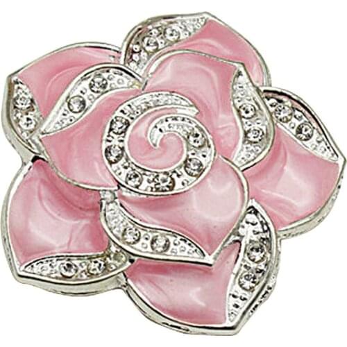 2PC Fashion New Alloy Rhinestone Pink Camellia Flower Brooch Enamel Lapel Pin Corsage Beauty Jewelry Luxury Women Accessories