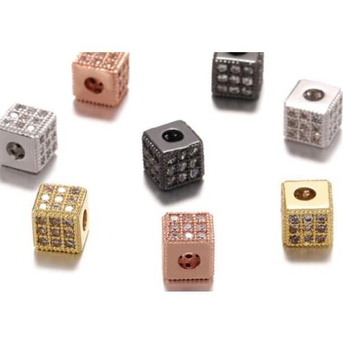 6*6mm Cube micro pave cz cubic zirconia spacer beads Brass Metal Crystal bracelet necklace for DIY making fhh3453