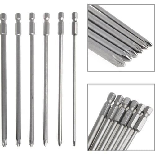 6Pcs/Set 1/4'' Shank 150mm Long S2 Steel Magnetic Hex Cross Head Screwdriver Bit