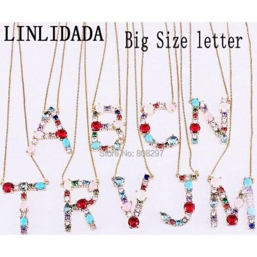 8Pcs Big Size Gold Color Micro Pave Multicolor CZ Zirconia A-Z Initial letters Pendant Necklace New Charm Jewelry For Women