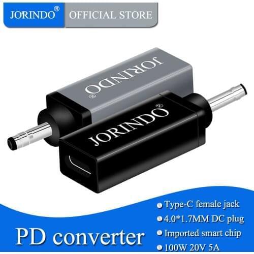 JORINDO Type-C female jack to DC4.0*1.7MM bullet male plug Laptop power adapter converter，USB-C to DC 4017,100W