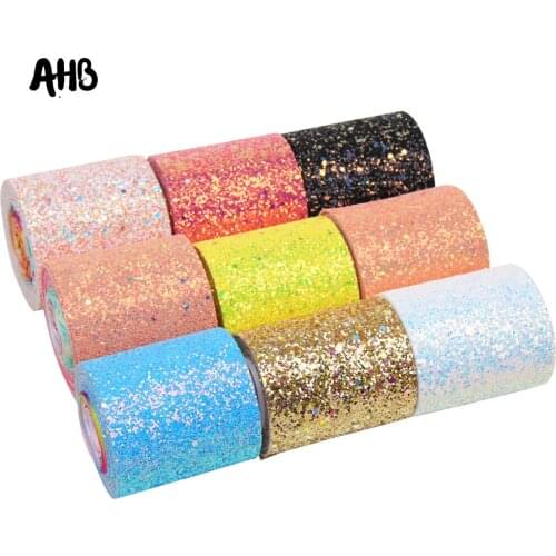 AHB 1Yards 75mm Solid Color Chunky Glitter Fabric Ribbon Shiny Neon Ribbon For Hair Bow Accessory Shoes Gifts wrapping Material