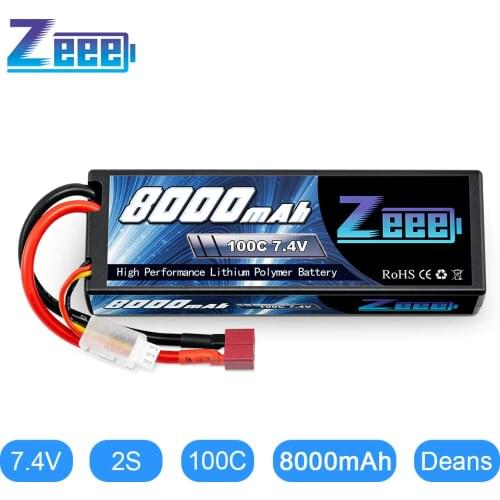Zeee 2S Lipo Battery 7.4V 100C 8000mAh Hardcase RC Battery Charger Deans Plug for RC Car Truck Boat Helicopter FPV RACING
