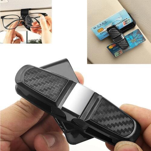 Car Sun Visor Glasses Sunglasses Card Ticket Holder Clip Universal fit for all vehicles w/ Carbon Fiber Style Rotate 180 Degrees
