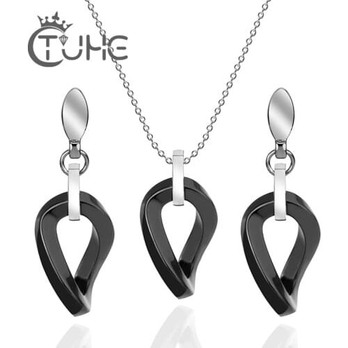 Simple Style Black Irregular Ceramic Hollow Pendants Jewelry Set For Women Men Maxi Punk Jewelry With Free Link Chain Wholesale