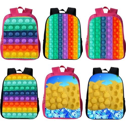 Kid Fashion 3D Printed Rainbow Color Push Bubble Schoolbag Teenager Laptop Book Bag Backpack Children Sensory Fidget Toys Gift
